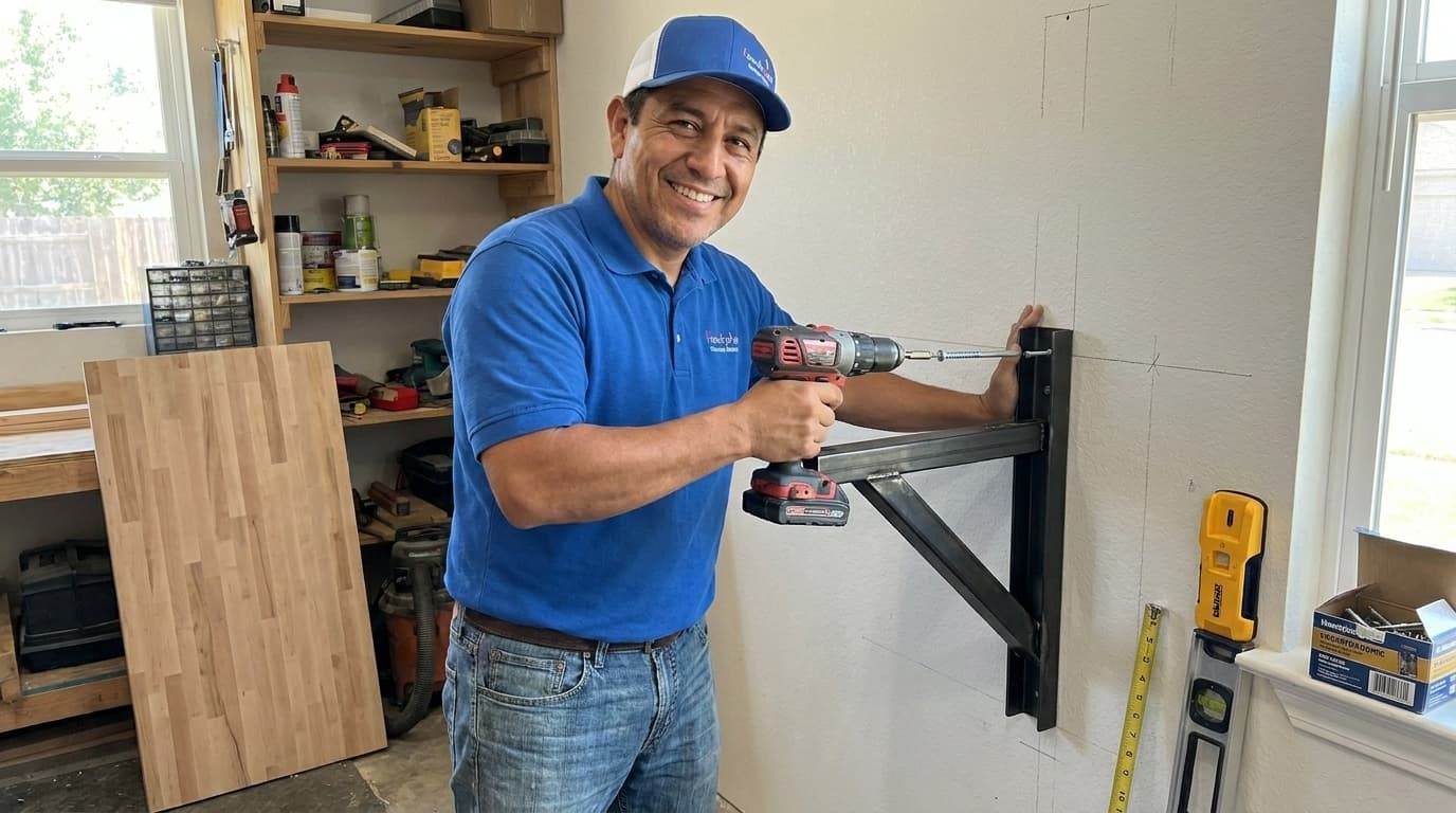 How to Install a Wall Mounted Folding Workbench for Space Saving Garage Storage
